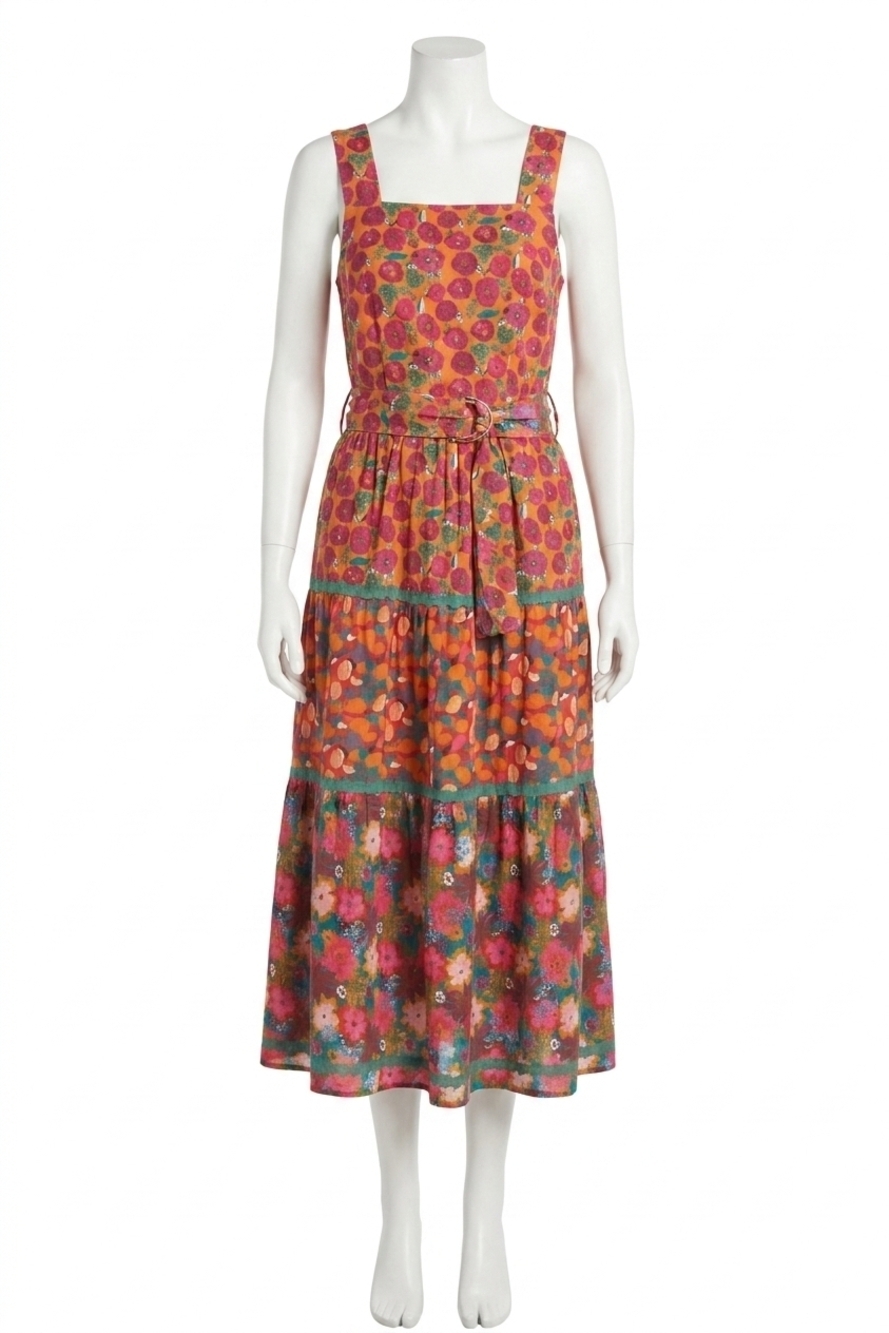 NEW EMILY LOVELOCK kathleen multi print midi sundress in pink multi